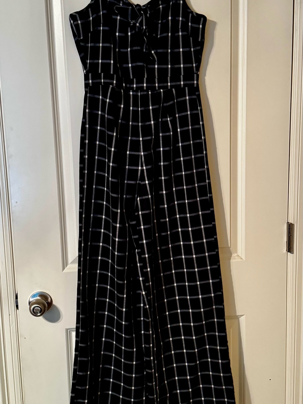 Romeo & Juliet Couture Black Windowpane Wide-Leg Jumpsuit Size M